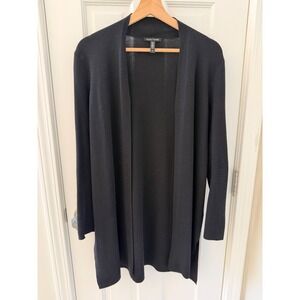 Eileen Fisher Black Superfine Merino Wool Open Front Cardigan Sweater S/P